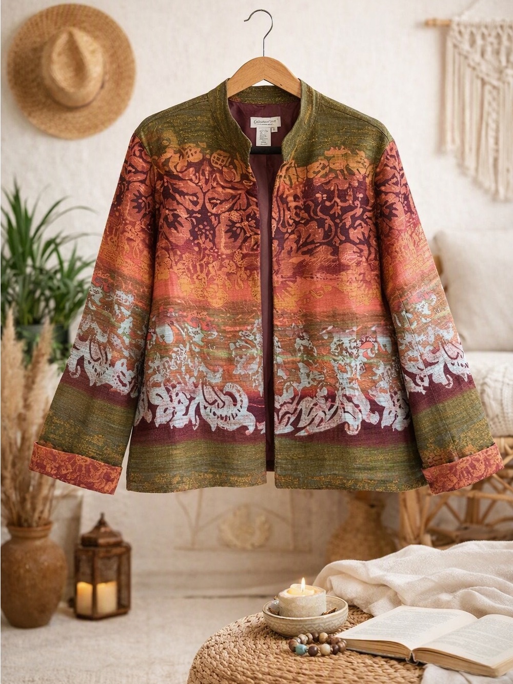 Coldwater Creek Boho‑Modern Multicolor Woven Jacket L | Artsy Statement Boho